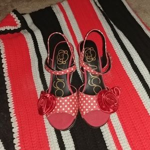 Retro red polka dot wedge heels